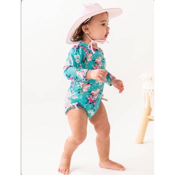 Ruffle Butts Toddler Baby Girl Swimsuit 18-24M Floral Long Sleeve UPF 50+ Swim - Picture 5 of 7
